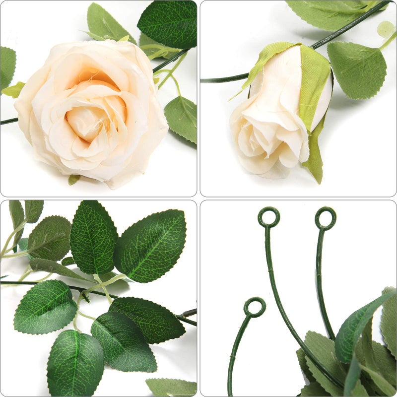 U'Artlines 3 Pack Artificial Champagne Rose Vines Floral Garlands Total 19.5 Ft Fake Vine Silk Flower Garland for Indoor Outdoor Home Wedding Arch Garden Wall Decoration - Image 4
